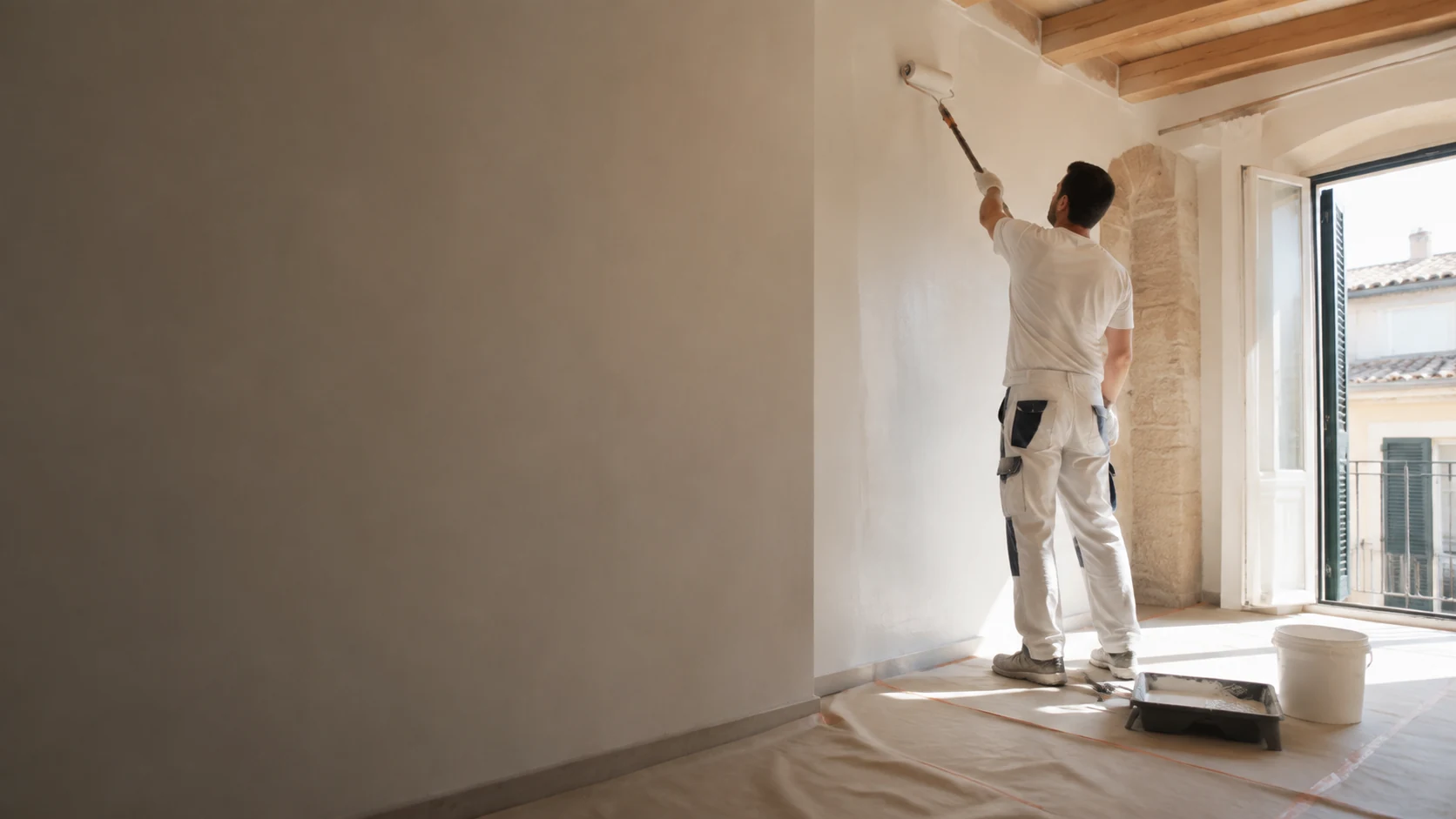 Maler bei sorgfältigen Arbeiten in einer Wohnung in Palma